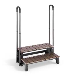 VEVOR - Hot Tub Steps with Handrail 2-Step Spa Outdoor Stairs 550lbs Capacity, 32.3in Wide Step, Steel & Plastic, Easy Assembly - Brown;Black