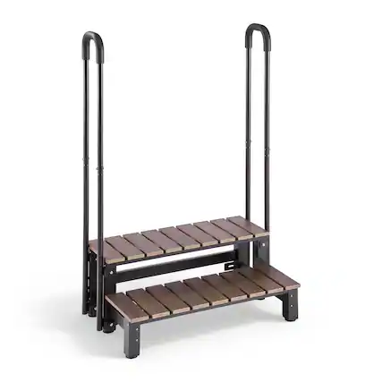 Front. VEVOR - Hot Tub Steps with Handrail 2-Step Spa Outdoor Stairs 550lbs Capacity, 32.3in Wide Step, Steel & Plastic, Easy Assembly - Brown;Black.