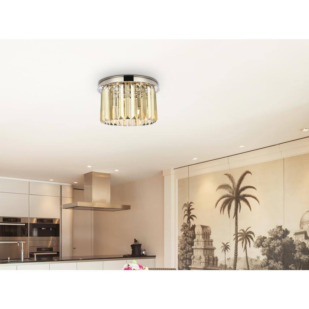 Angle. Urban Classic - Sydney 3 light polished nickel Flush Mount Golden Teak (Smoky) Royal Cut Crystal - Polished Nickel.