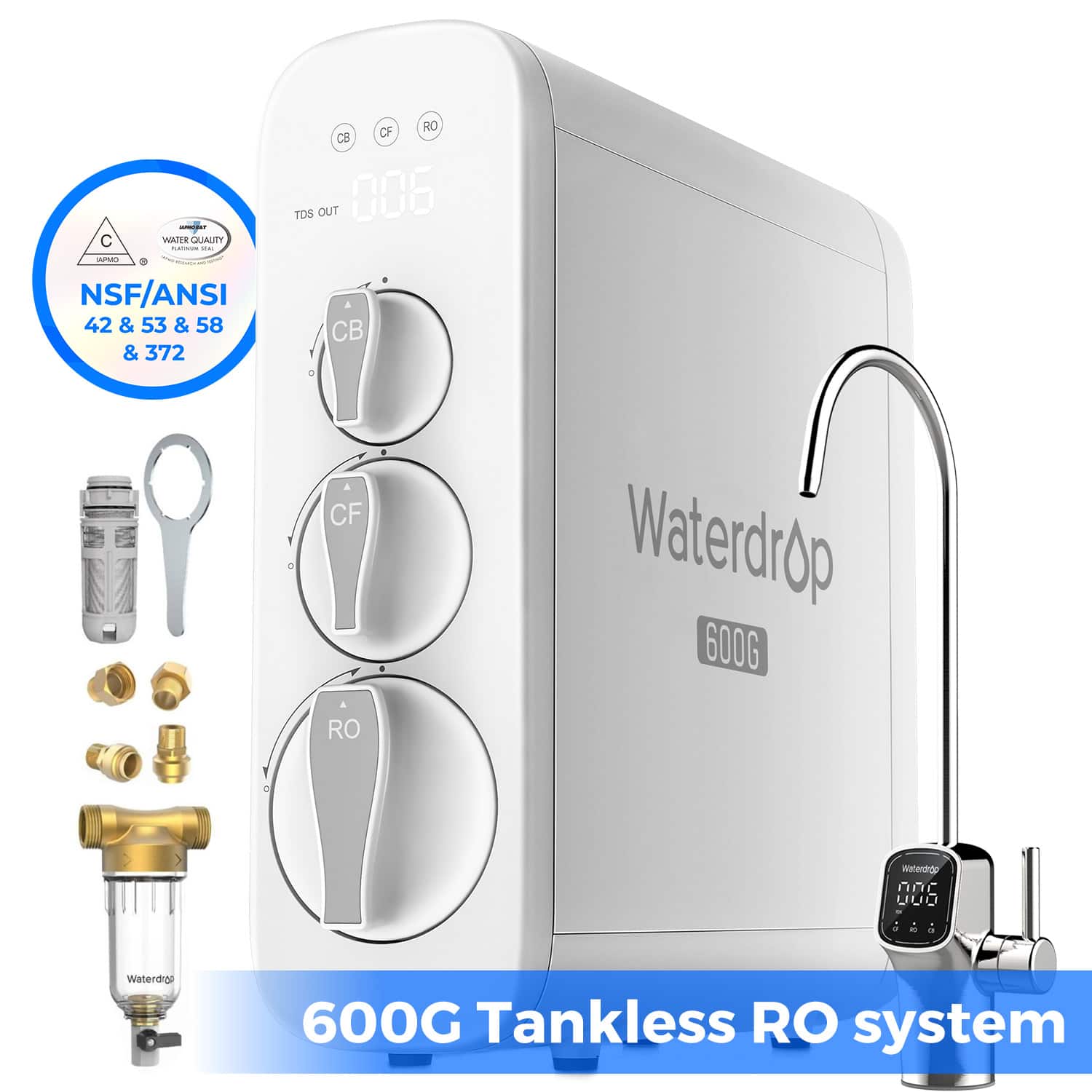 - C WAITR QUALITY - NSF/ANSI 42 & 53 & 58 & 372 OF RO CS TDS OUT 006 CB CF Waterdrop 600G RO Waterdrop 600G Tankless RO system