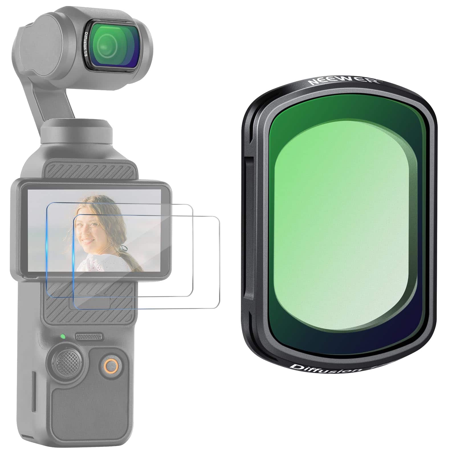 Neewer - Magnetic Diffusion 1/8 Filter for DJI Pocket 3, w/ 2 Screen Protectors