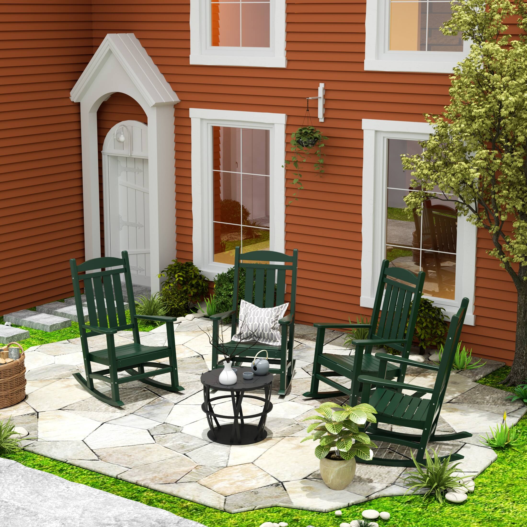 Angle. WestinTrends - WestinTrends Malibu Outdoor Patio Poly Classic Porch Rocking Chair (Set of 4) - Dark Green.