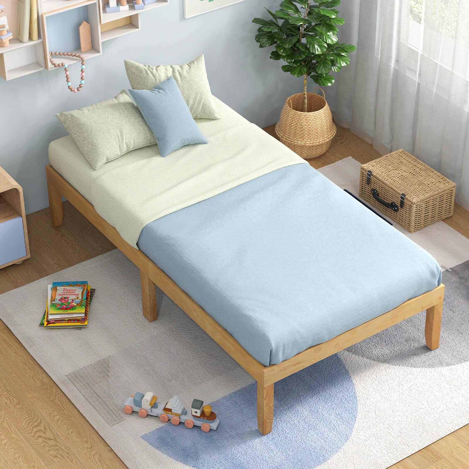 Back. Costway - Twin Size Wooden Platform Bed Frame 14" with Rubber Wood Legs Under-bed Storage - Natural.
