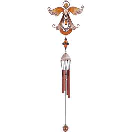 FC Design - 23" Long Yellow Angel Copper and Gem Wind Chime Outdoor Patio or Garden Hanging Decoration - Multi-Color