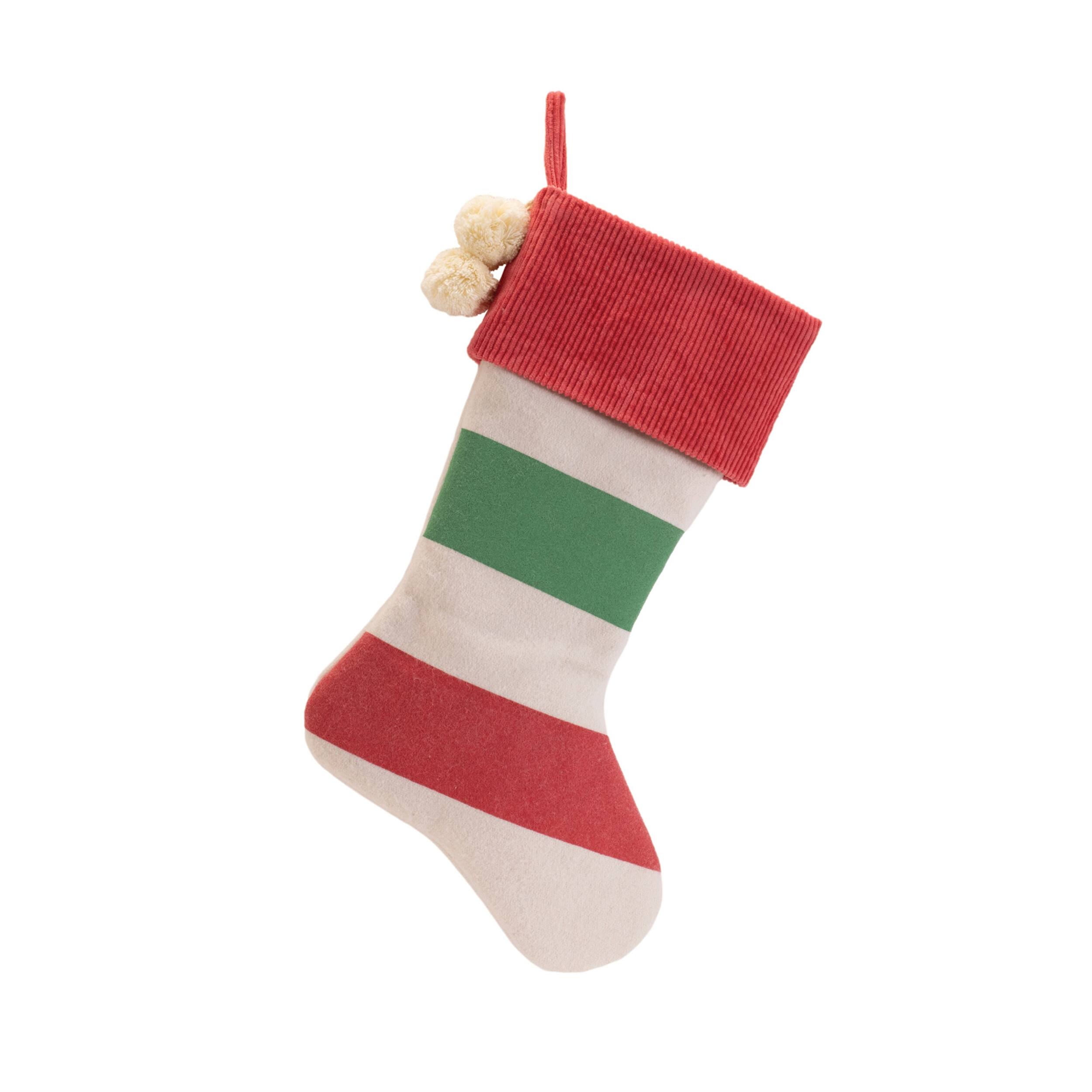 Left. BreeBe - Striped Wool Stocking (Set of 2) - White, Green, Red.