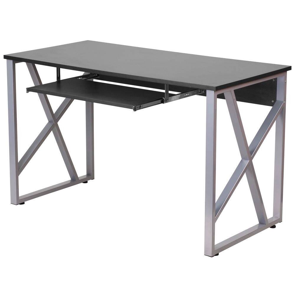 Front. Hivvago - Contemporary Black Laminate Office Computer Desk with Keyboard Tray - Gray.