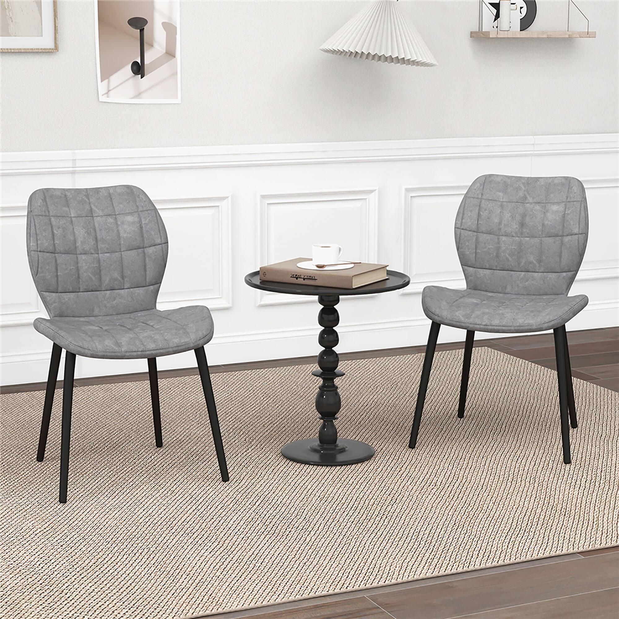 Alt View 4. Gymax - Gymax Dining Chairs Set of 2 w/ Padded Back Metal Legs & 2 Adjustable Foot Pads Gray - Gray.