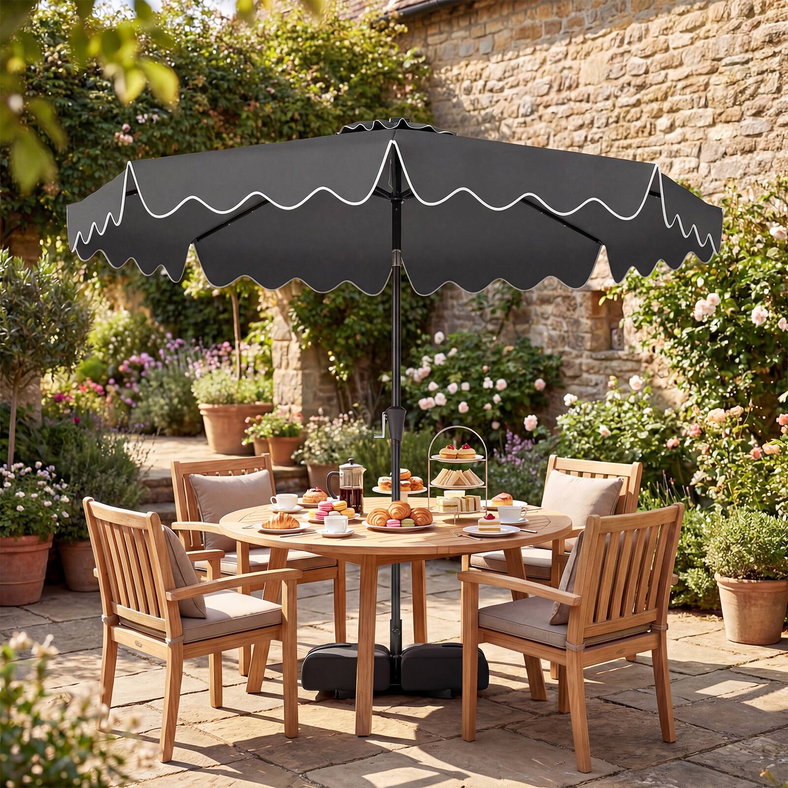 Alt View 3. Costway - Costway 10 FT Outdoor Patio Umbrella with 32 Solar LED Lights & Weighted Base, Sandbags - Gray.