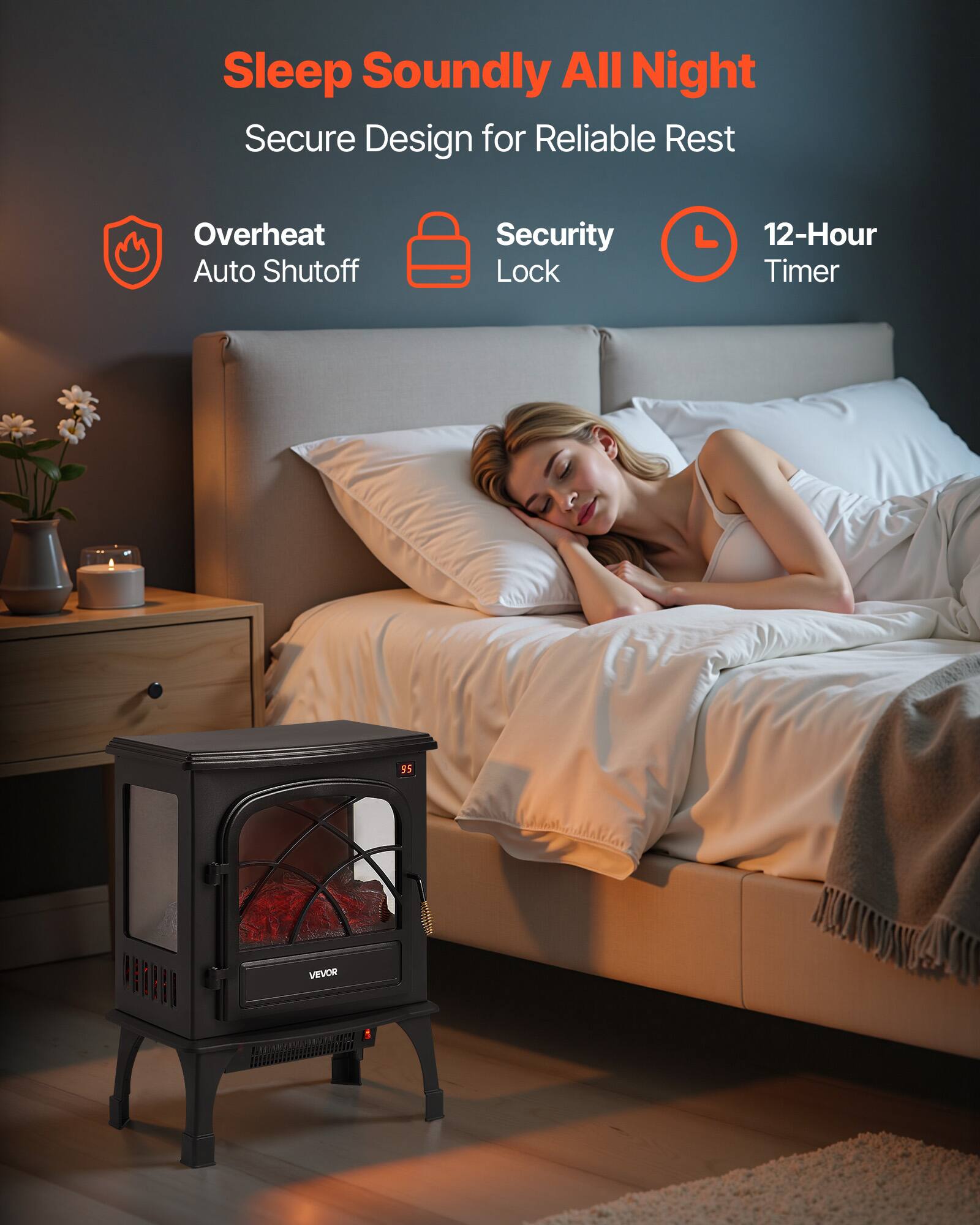 Sleep Soundly All Night  
Secure Design for Reliable Rest  
Overheat Auto Shutoff  
Security Lock  
12-Hour Timer