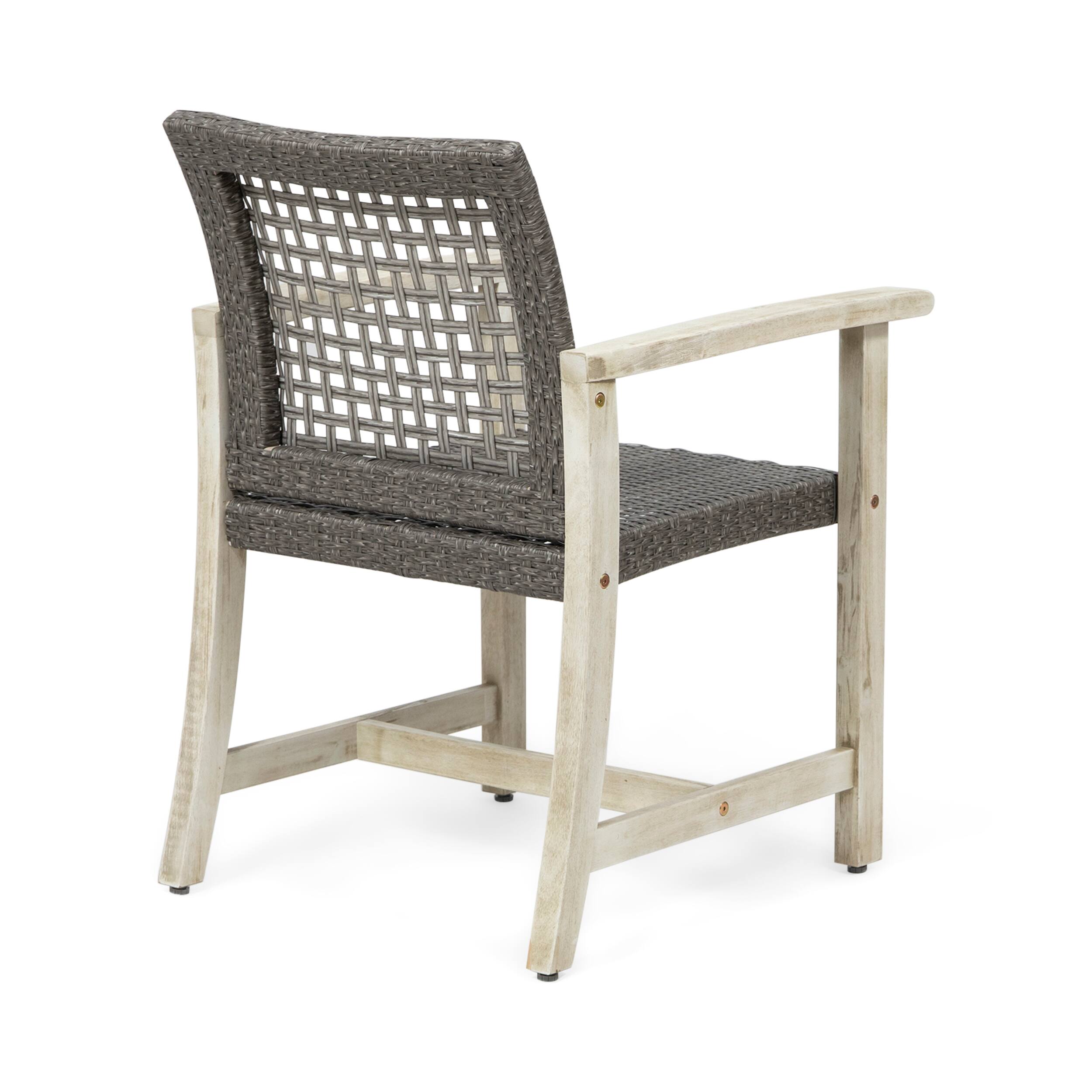 Alt View 1. Mondawe - Set of 2 Acacia Wood Dining Chairs with Polyethylene Rattan - Grey.