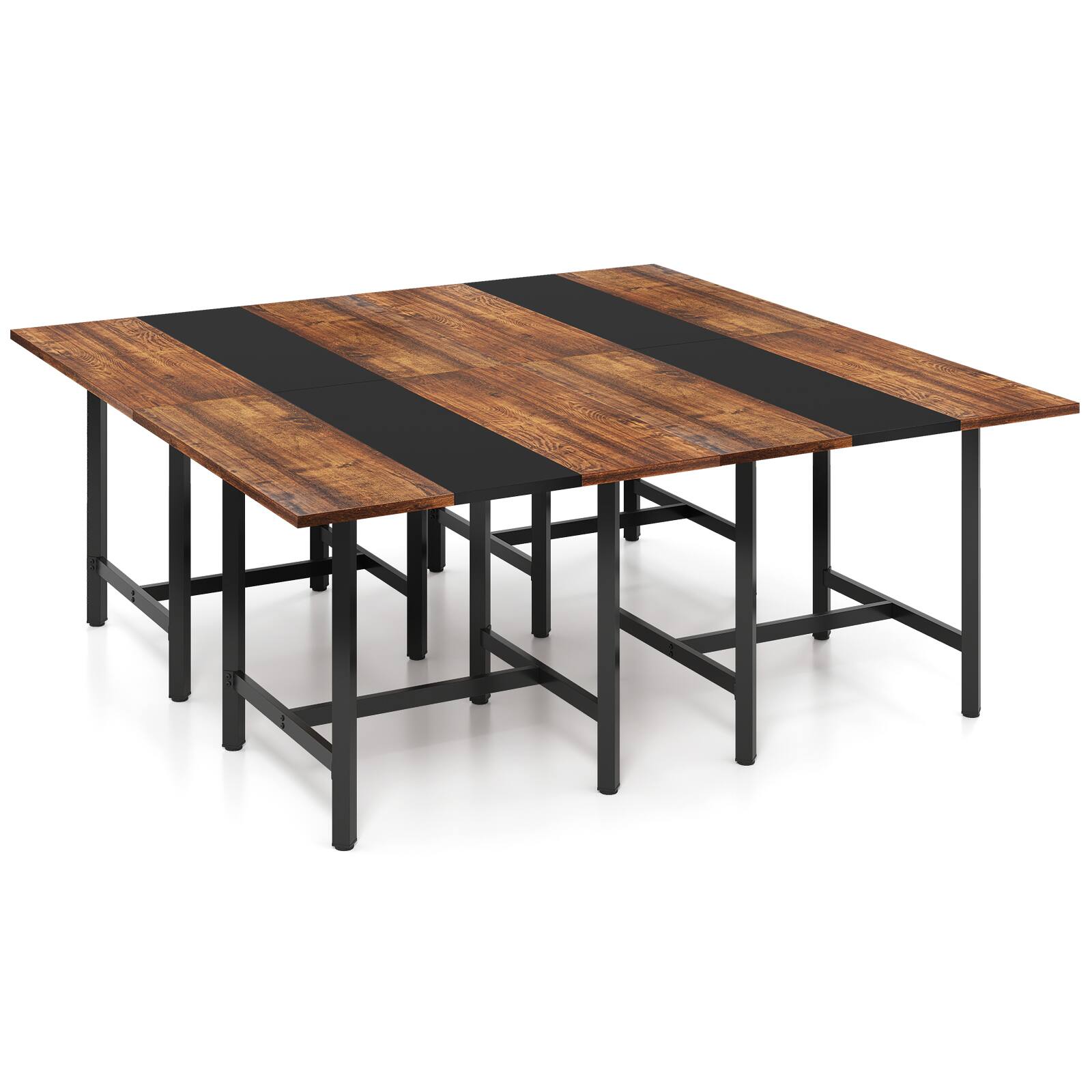Alt View 9. Costway - Costway 4 PCS 39.5" Square Conference Table with Thickened Tabletop & Heavy-duty Metal Frame - Rustic Brown + Black.