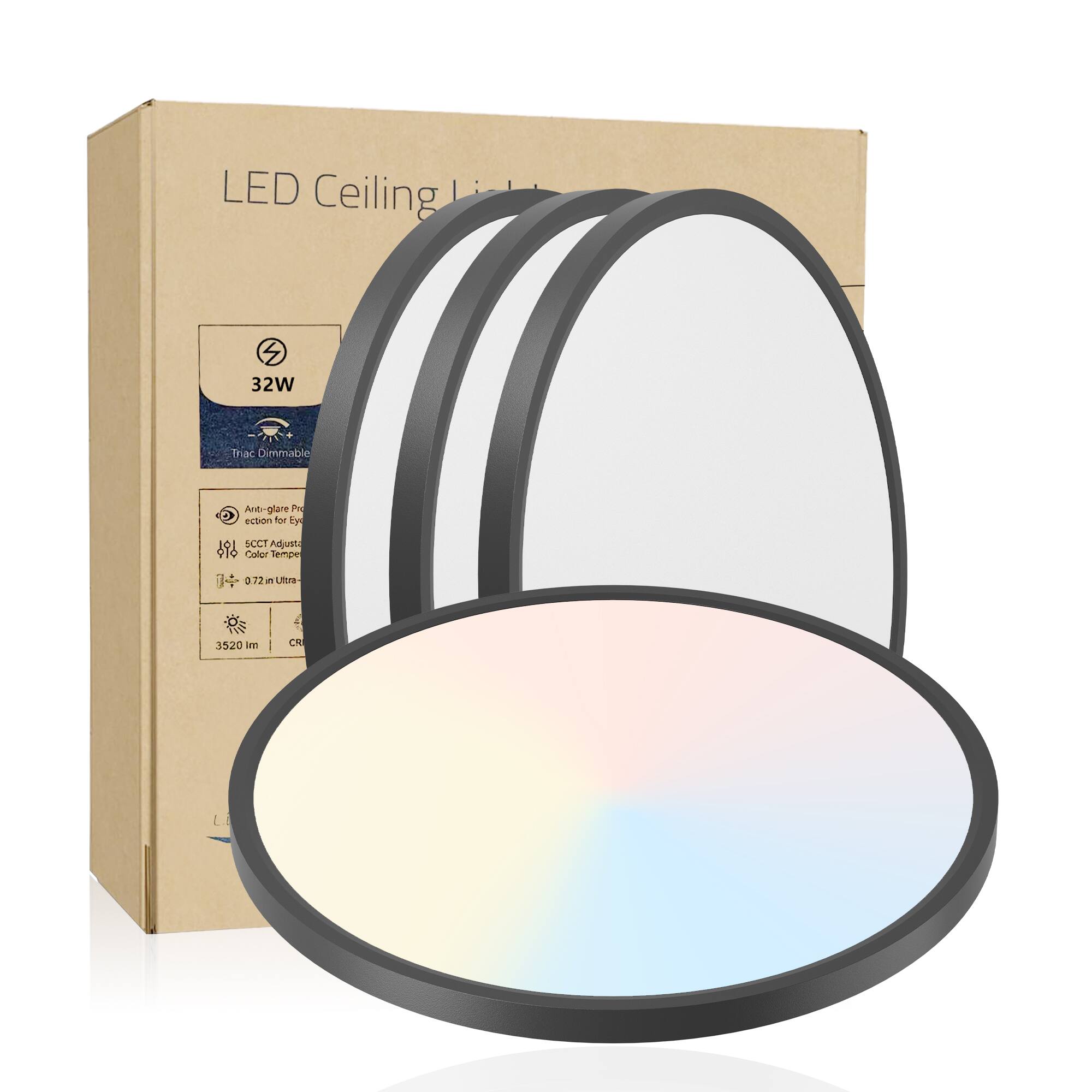 LED Ceiling Light  
32W  
Trac Dimmable  
Anti-glare Protection for Eye  
100% CCT Adjustable  
Color Temperature  
0.72m Ultra  
3520 lm  
CRI  
LESAN 3520