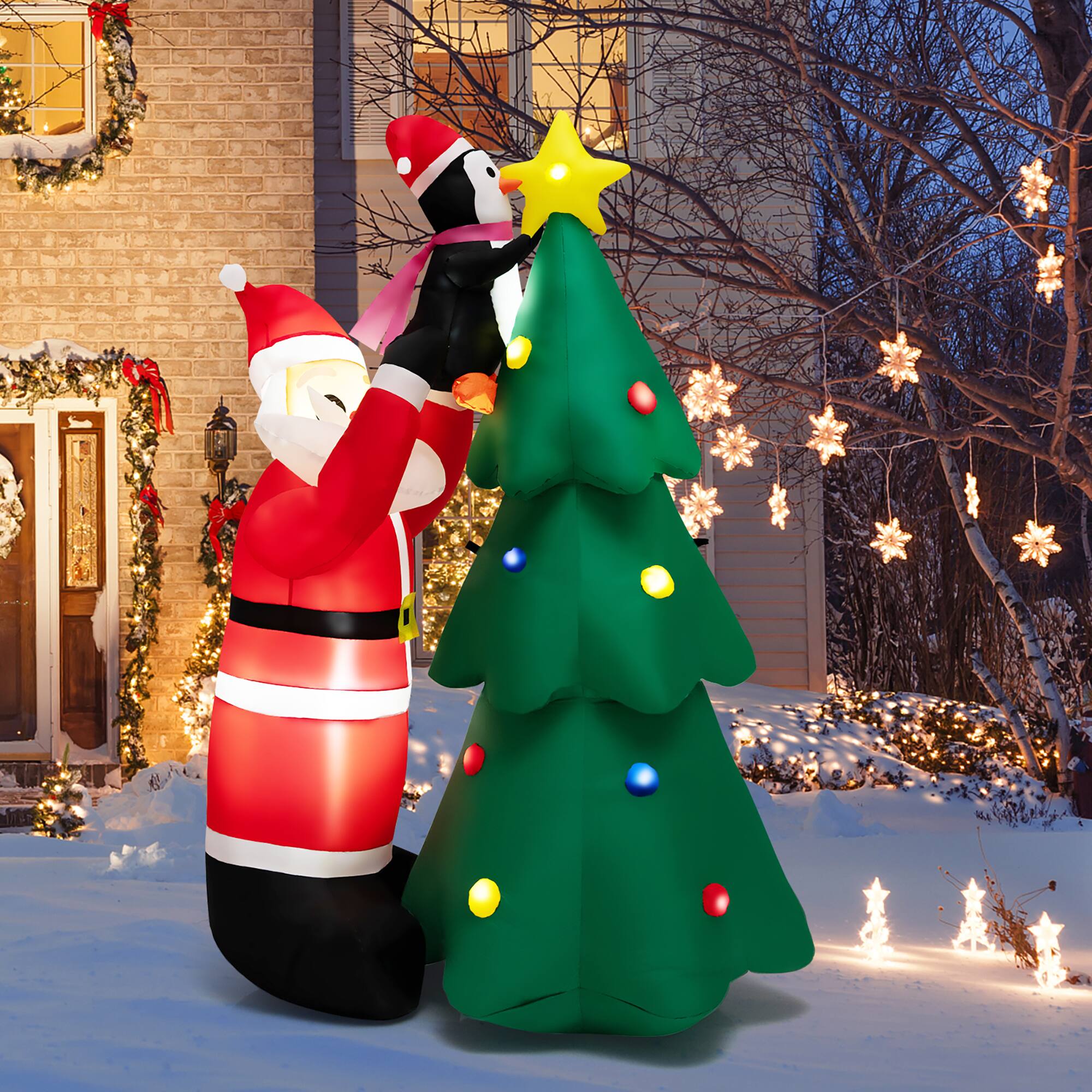 Alt View 2. Costway - 6 FT Inflatable Christmas Tree & Santa Claus w/ LEDs & Air Blower - Multicolor.