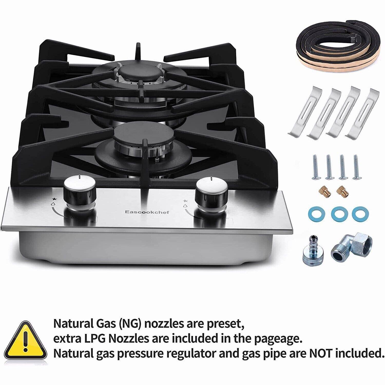 Eascookchef! Natural Gas (NG) nozzles are preset, extra LPG Nozzles are included in the package. Natural gas pressure regulator and gas pipe are NOT included.