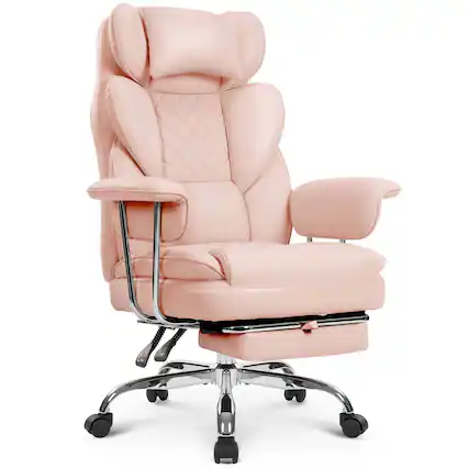Front. Neo Chair - Executive Office Chair, Ergonomic Big and Tall Heavy Duty Computer Desk Chair, High Back with Lumbar Support - PU - Pink.