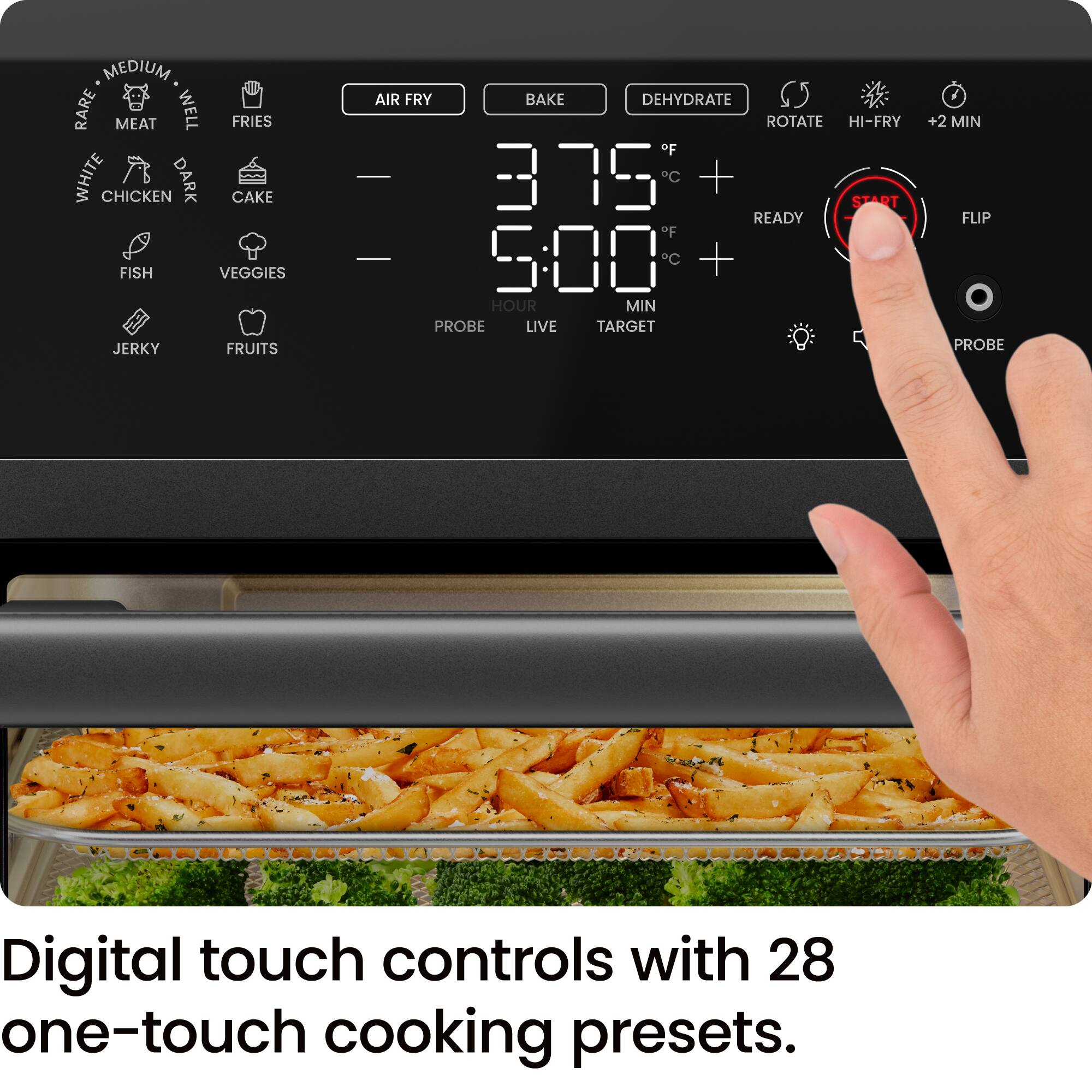 Digital touch controls with 28 one-touch cooking presets.