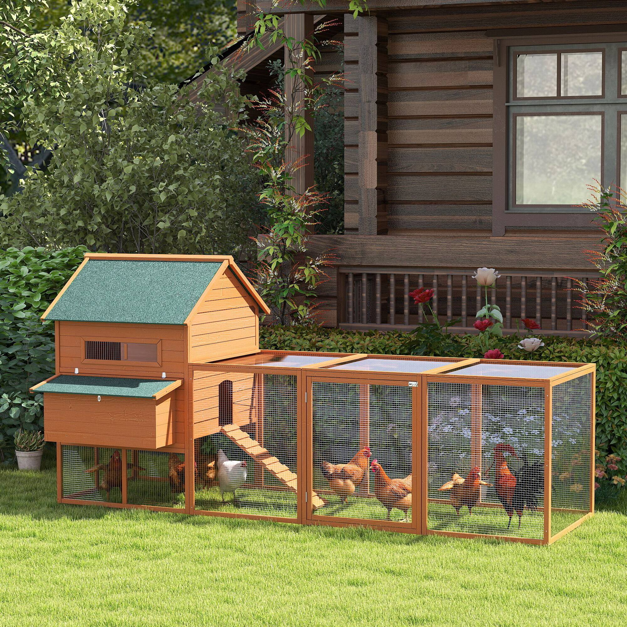 Alt View 4. Pawhut - 137" Chicken Coop for 8-10 Chickens, Large, Wooden Poultry Hen Cage with Nesting Box and Run for Backyard.