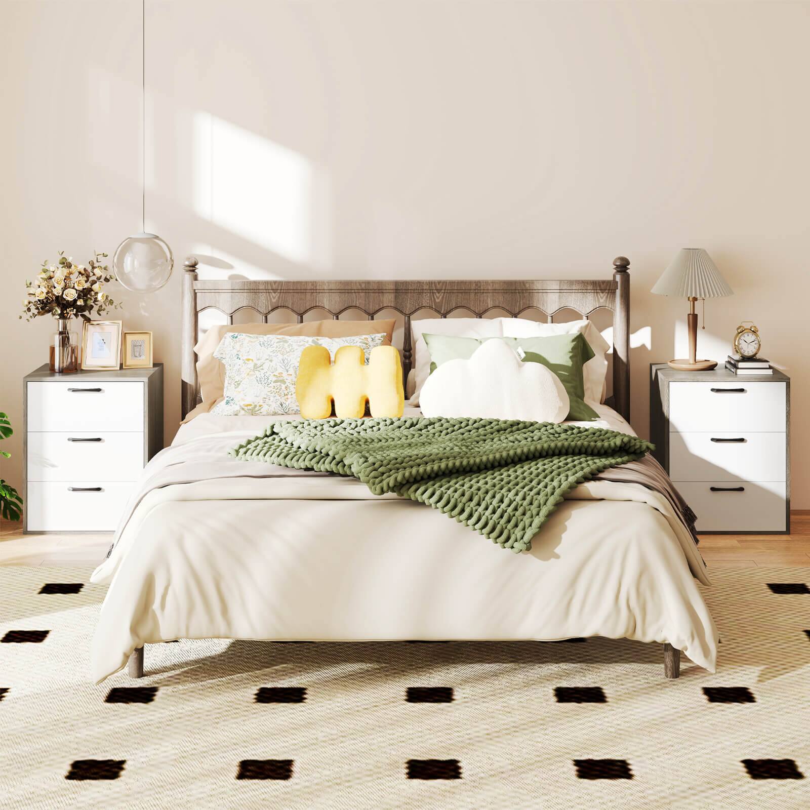 Alt View 1. Costway - Costway 2 PCS 3 Drawer Dresser Chest of Drawer Storage Cabinet with Wide Storage Space - Gray,White.