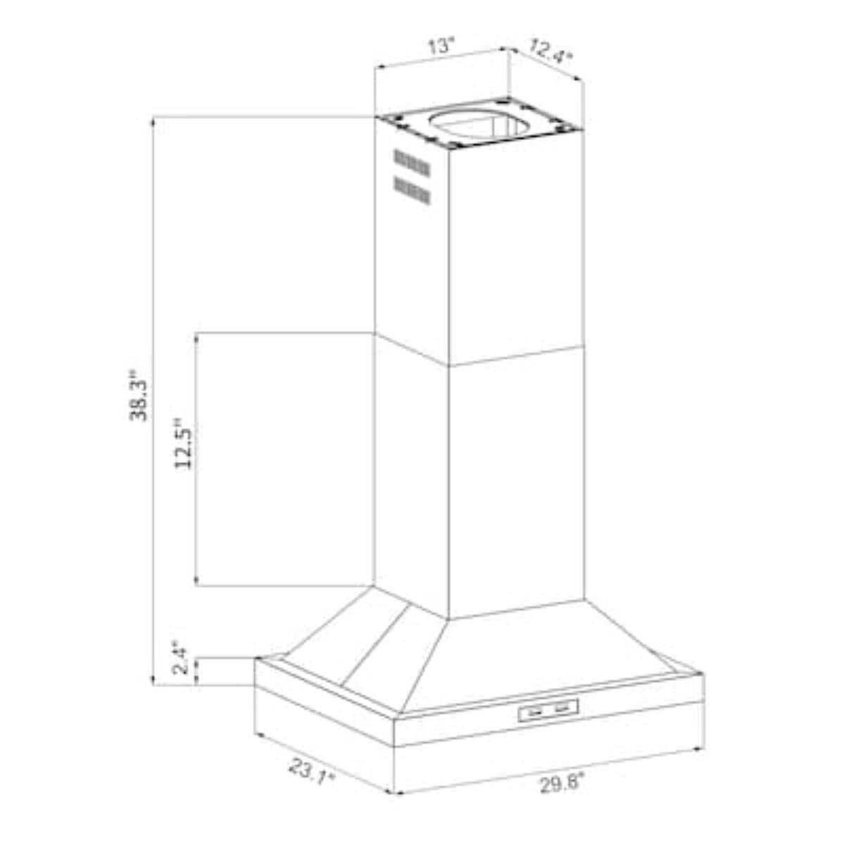 13"  
12.4"  
38.3"  
12.5"  
2.4"  
23.1"  
29.8"