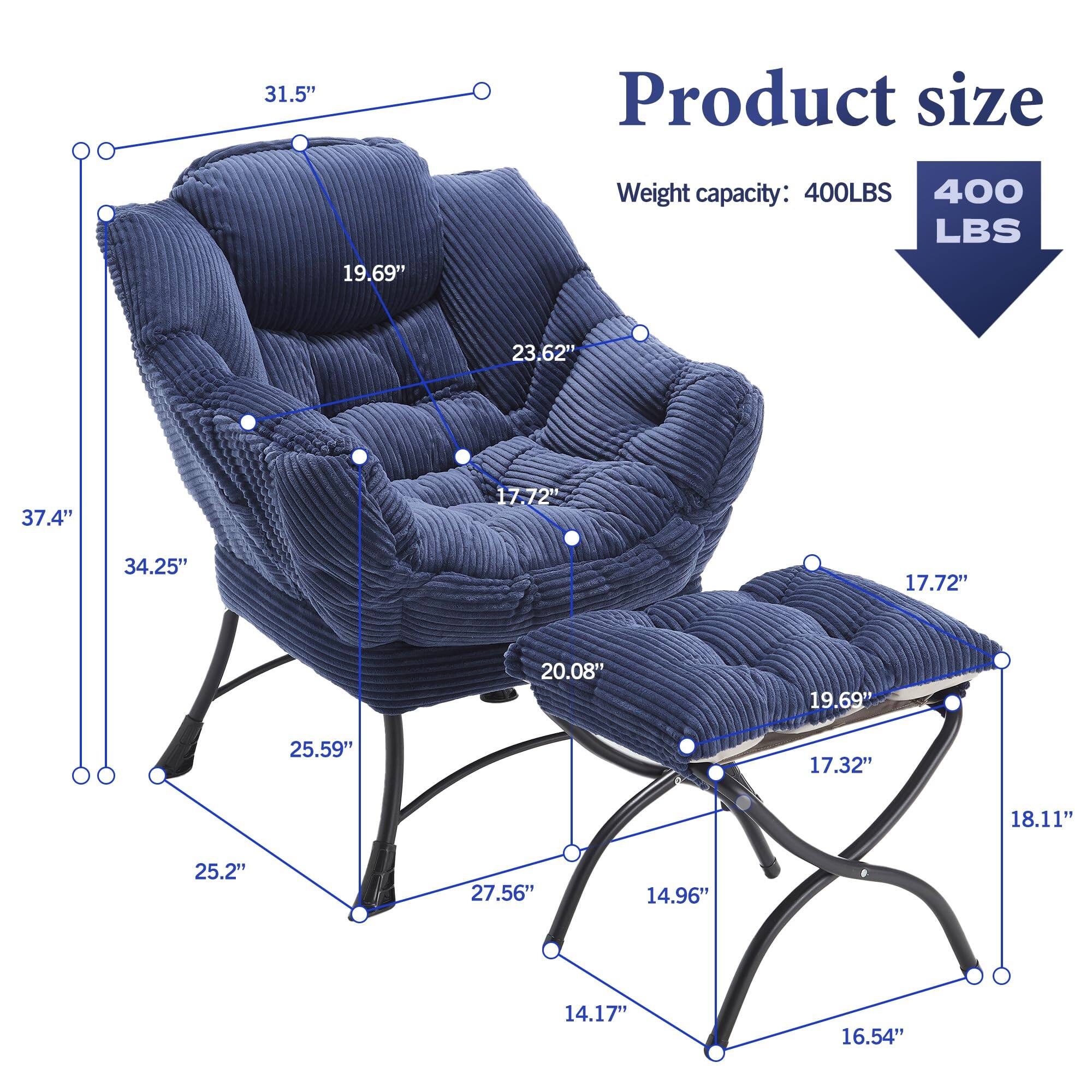 Product size  
Weight capacity: 400LBS  

31.5"  
19.69"  
37.4"  
23.62"  
17.72"  
34.25"  
25.59"  
25.2"  
27.56"  
14.96"  
14.17"  
16.54"  
20.08"  
19.69"  
17.32"  
18.11"  
17.72"