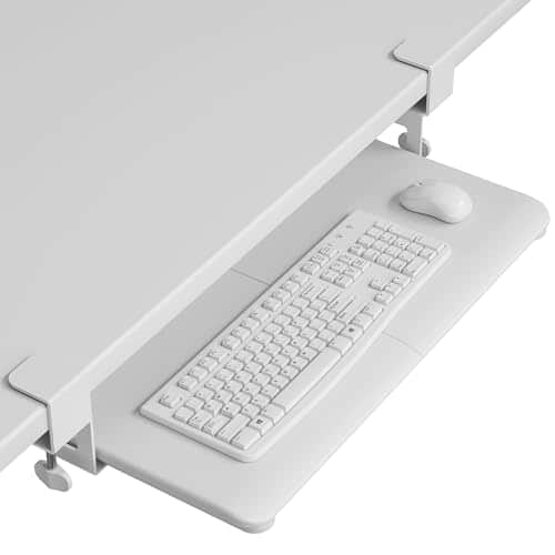 Hirose Alice - Kmt01 Under Desk Tray Pull-out & Mouse Platform With C-clamp 25.6 X 11.8 In Space-saving Slide-out Drawer Ca - White-20" x 11.8"
