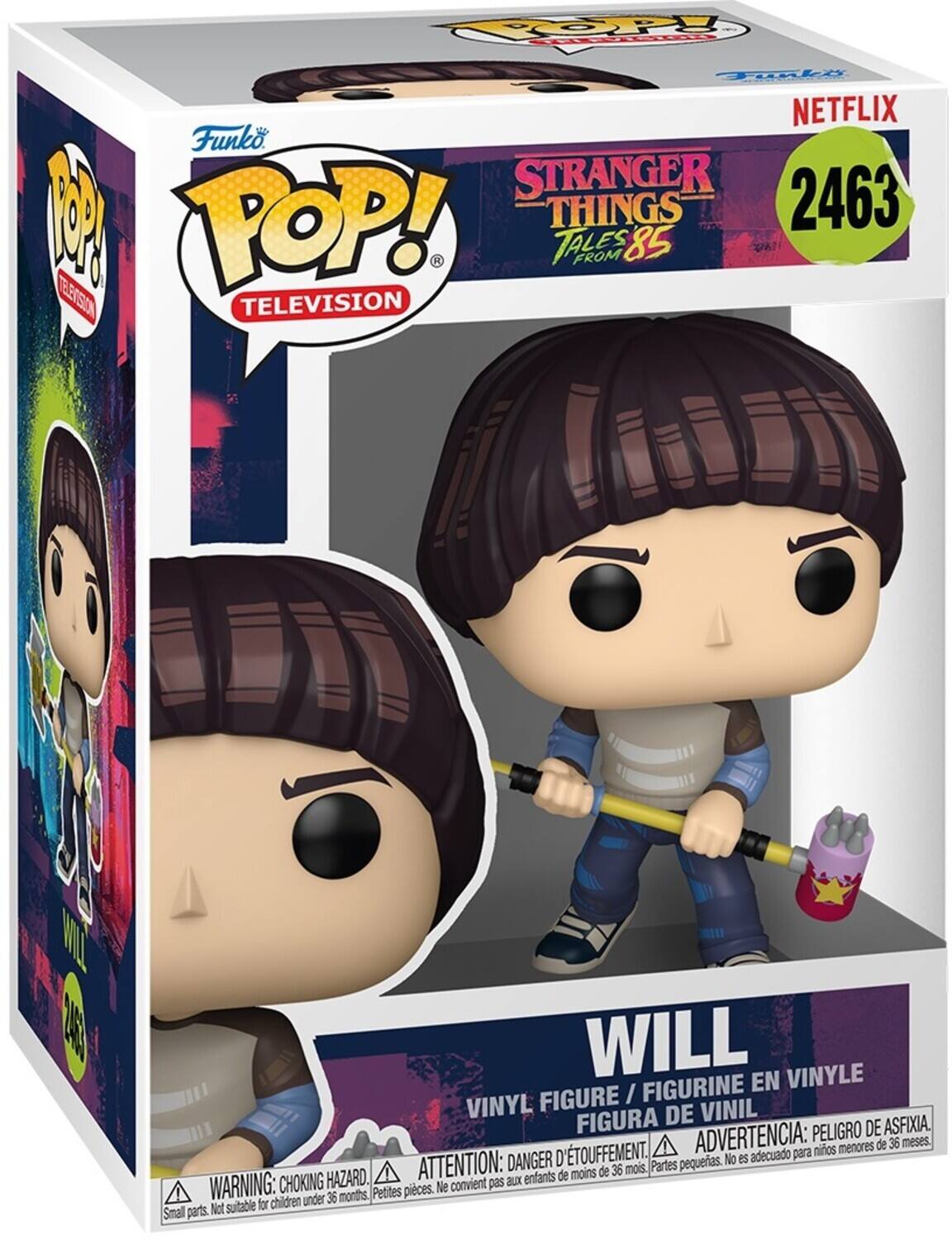 Funko POP! TELEVISION  
NETFLIX  
STRANGER THINGS TALES FROM 85  
2463  

WILL  
VINYL FIGURE / FIGURINE EN VINYLE / FIGURA DE VINIL  

WARNING: CHOKING HAZARD. Small parts. Not suitable for children under 36 months.  
ADVERTENCIA: PELIGRO DE ASFIXIA. Piezas pequeñas. No es adecuado para niños menores de 36 meses.  
ATTENTION: DANGER D'ÉTOUFFEMENT. Petites pièces. Ne convient pas aux enfants de moins de 36 mois.