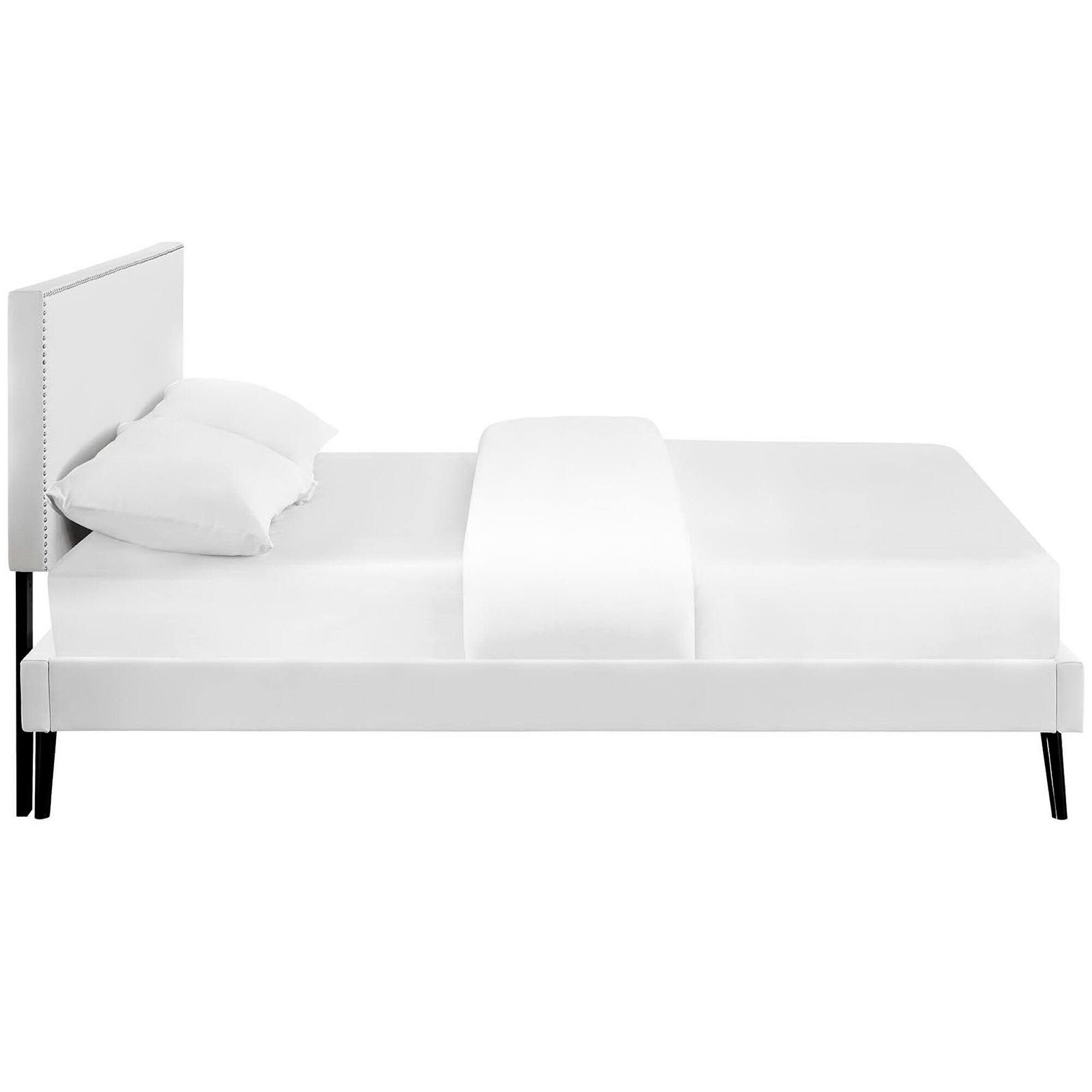 Back. Modway - Macie Vinyl Platform Bed with Round Splayed Legs - White.