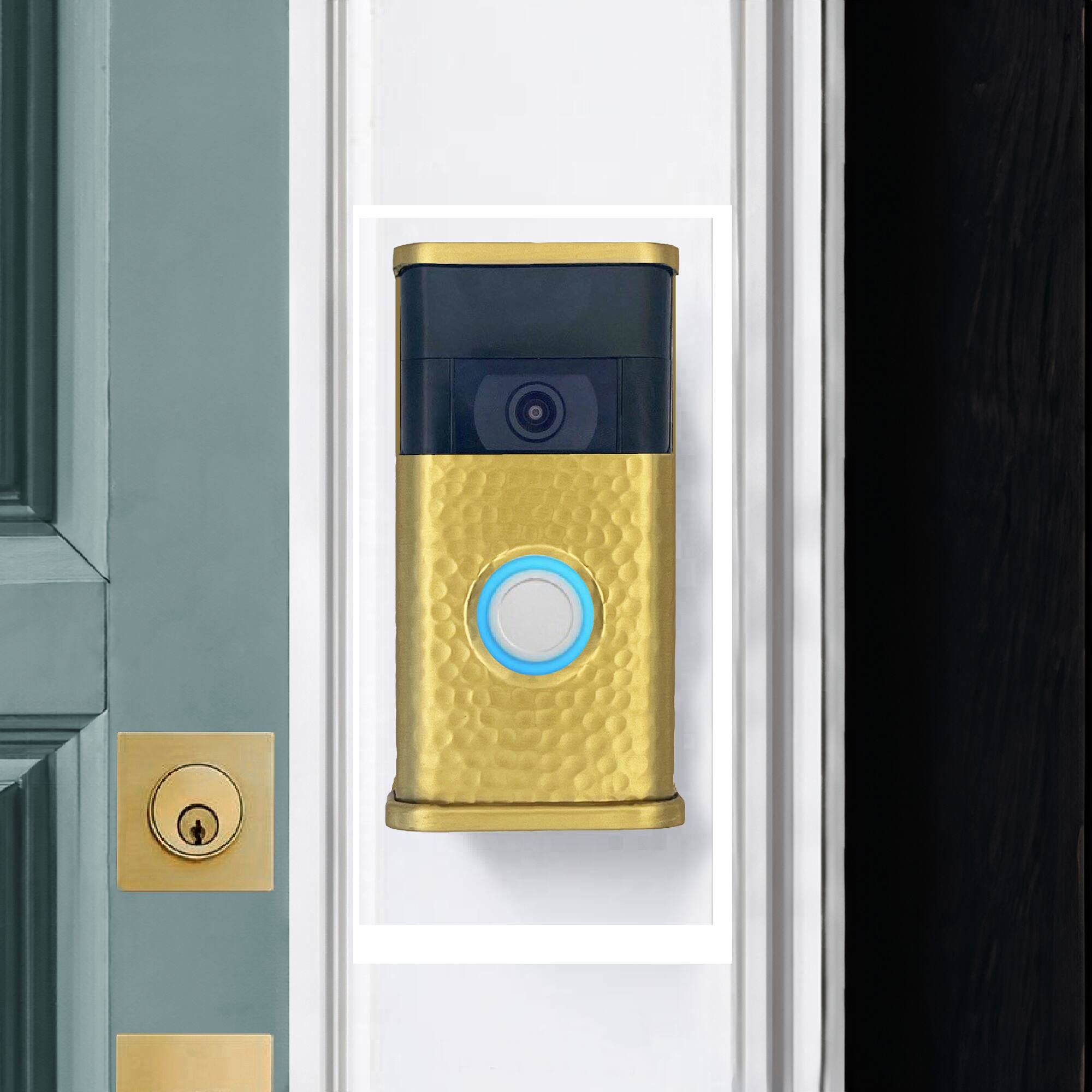 Alt View 3. Michael Healy - Hammered Video Doorbell Cover (Ring 2nd Gen) - Satin Brass.
