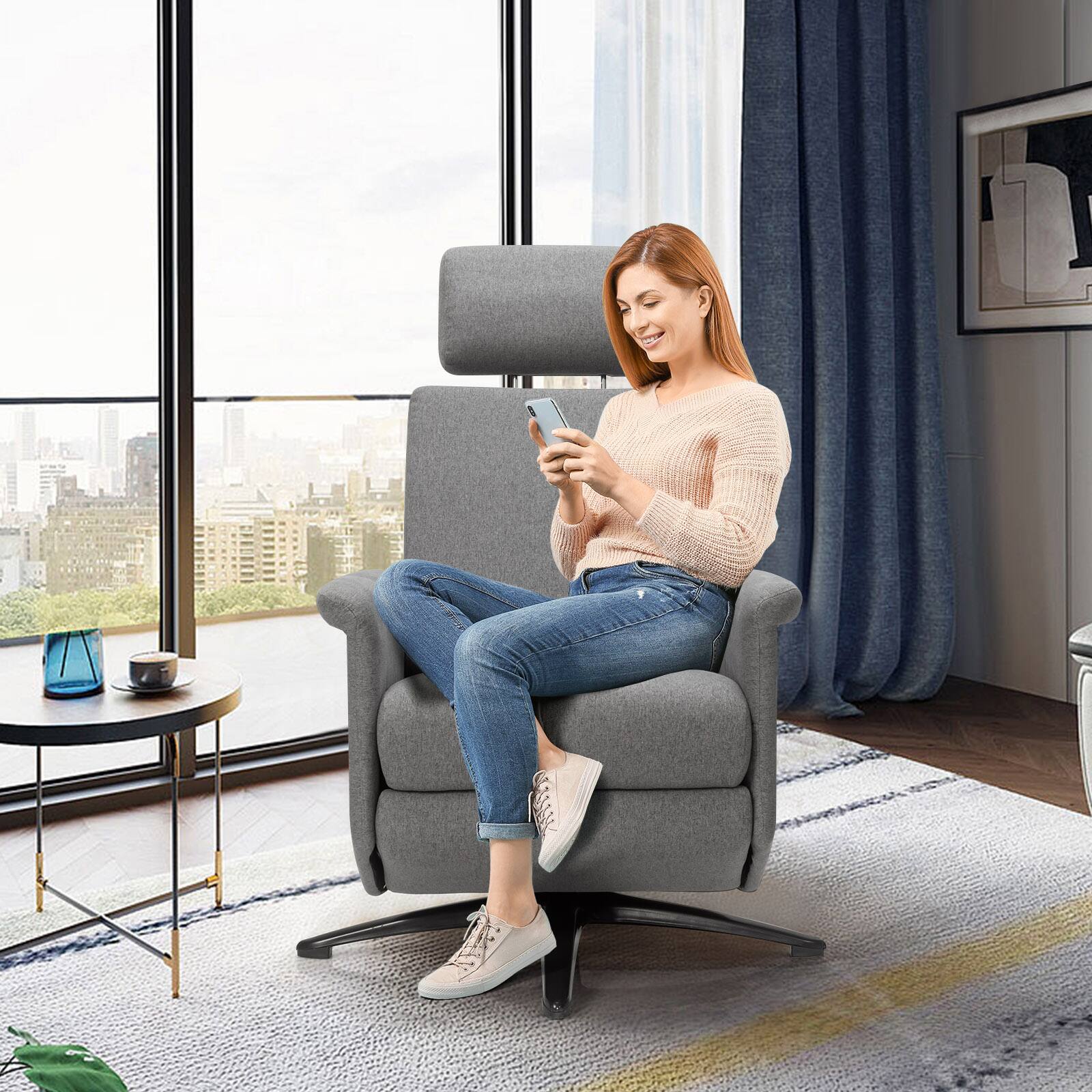 Angle. SlickBlue - Swivel Massage Recliner Chair with Adjustable Headrest for Living Room - Grey.