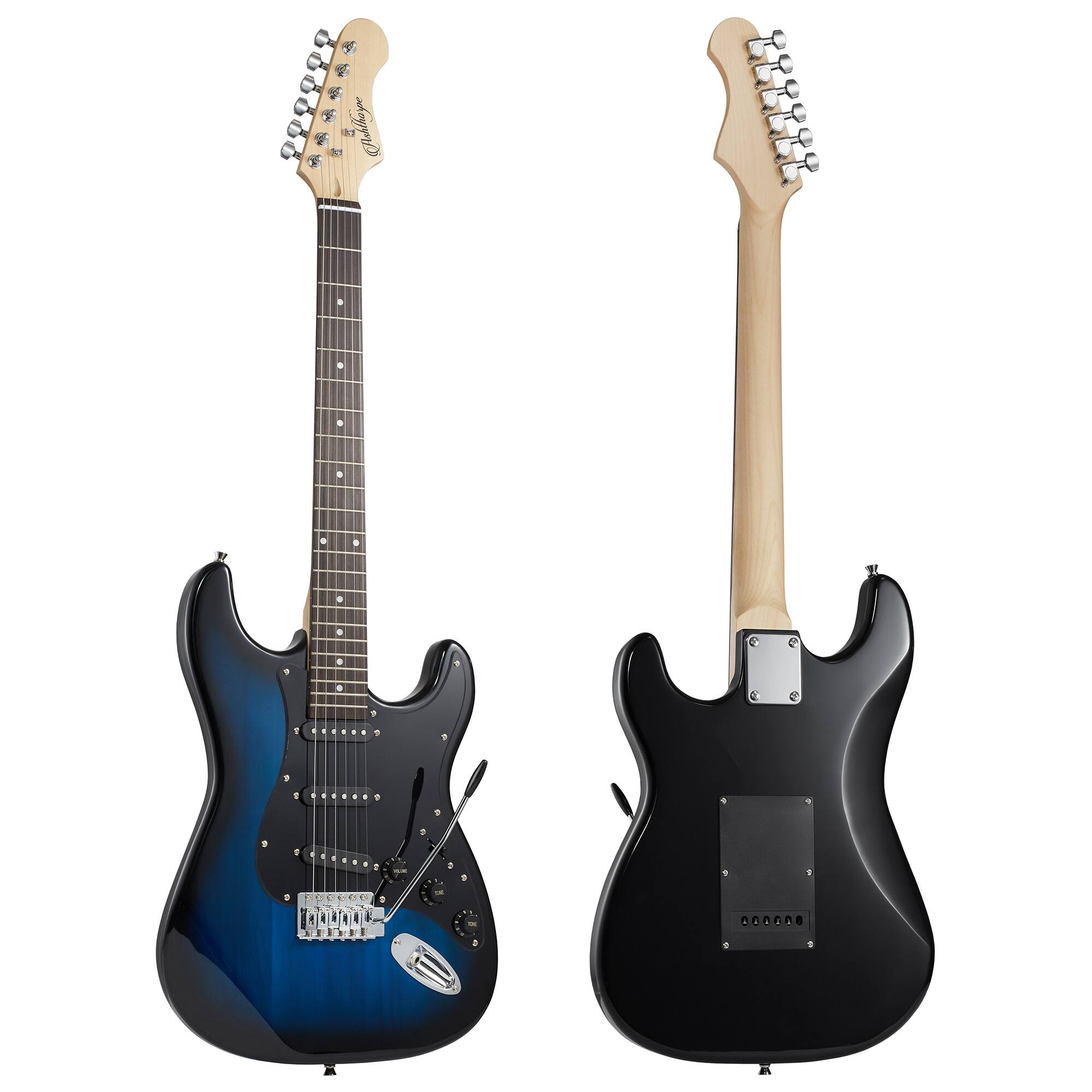 Alt View 3. Ashthorpe - 39-in Full-Size Electric Guitar Beginner Kit with Gig Bag - Blue-Black.