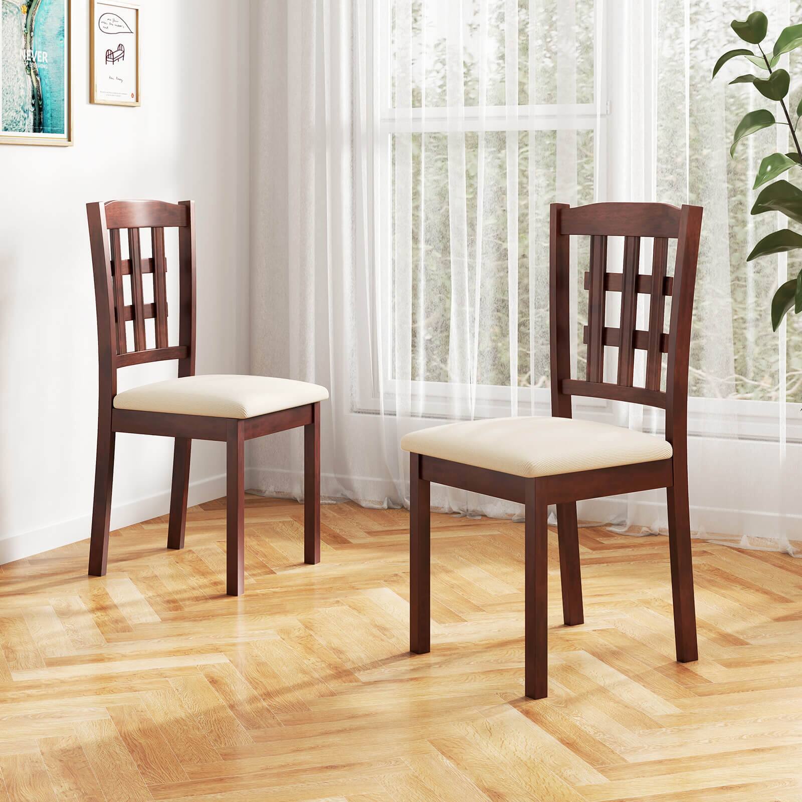 Alt View 1. Costway - Costway Farmhouse Armless Dining Chair Set of 2 with Upholstered Seat, Rubber Wood Legs - Oak,Grey.