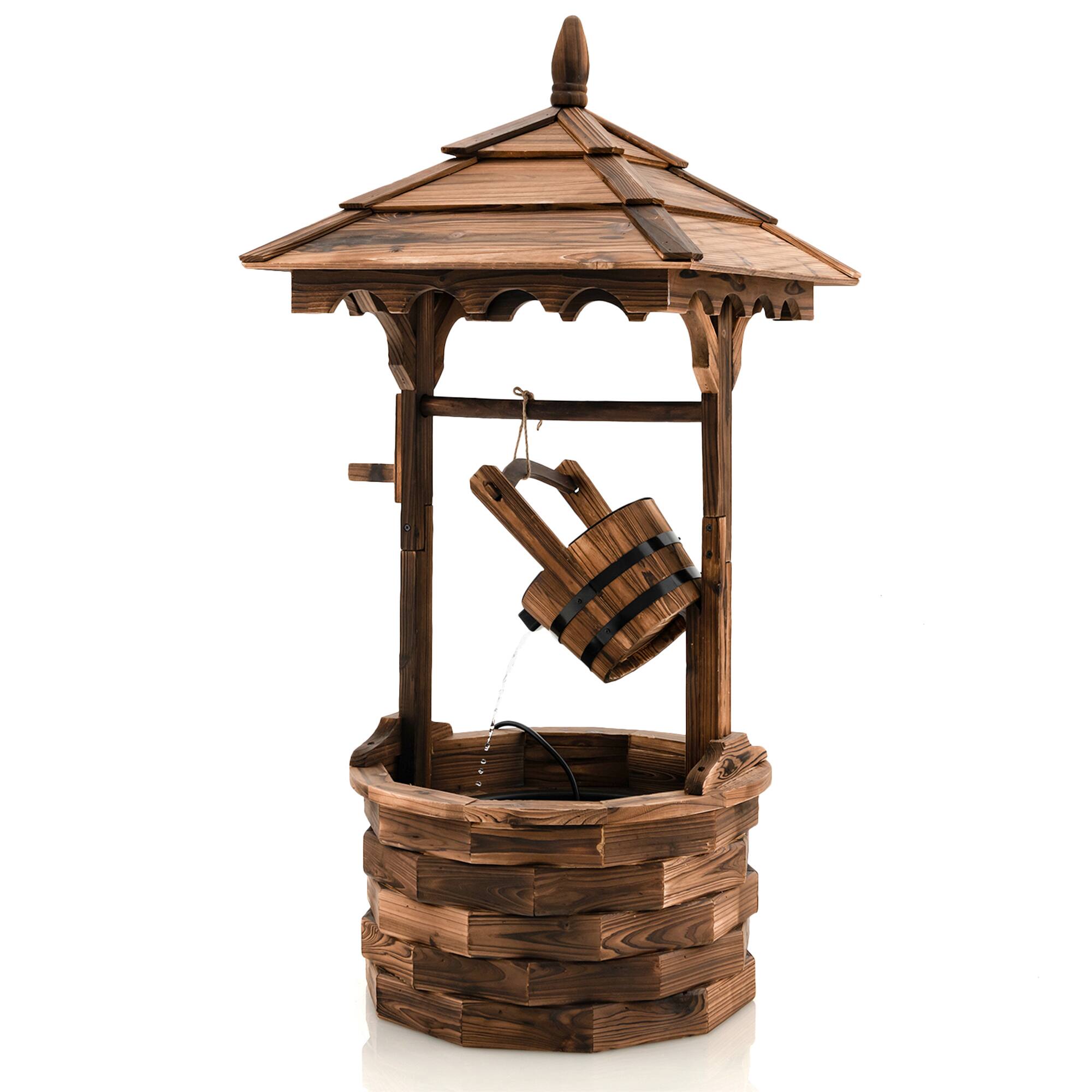 Alt View 9. Gymax - Gymax Rustic Wishing Well Fountain Outdoor Patio Wooden Water Fountain w/ Electric Pump - Brown.