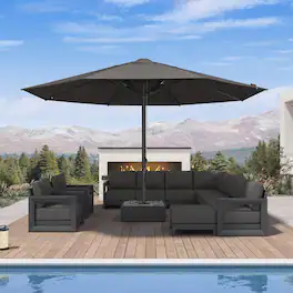 PURPLE LEAF - 16 ft.Round Patio Market Umbrella With Heavy-Duty Commercial Hydraulic Semi-Automatic Lifting System - Gray