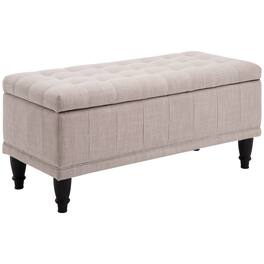 Homcom - Storage Ottoman, Linen Fabric Button Tufted Storage Bench with Soft Close Lid for Living Room, Entryway or Bedroom - Beige