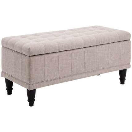 Front. Homcom - Storage Ottoman, Linen Fabric Button Tufted Storage Bench with Soft Close Lid for Living Room, Entryway or Bedroom - Beige.