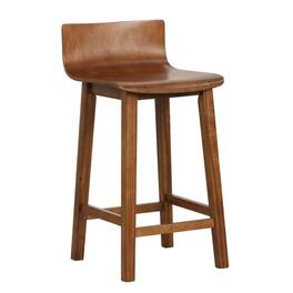 Kadyn - Kitchen Counter Bar Chairs, Bar Stools,Wood Bar Stools Set of 2 with Solid Back and Seat-Walnut - Brown