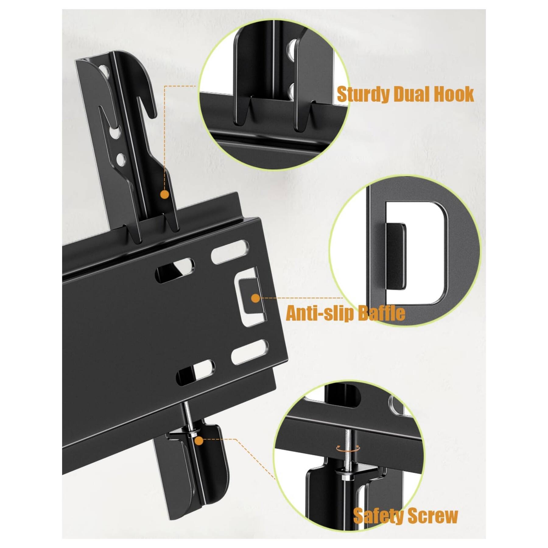 Sturdy Dual Hook  
Anti-slip Baffle  
Safety Screw