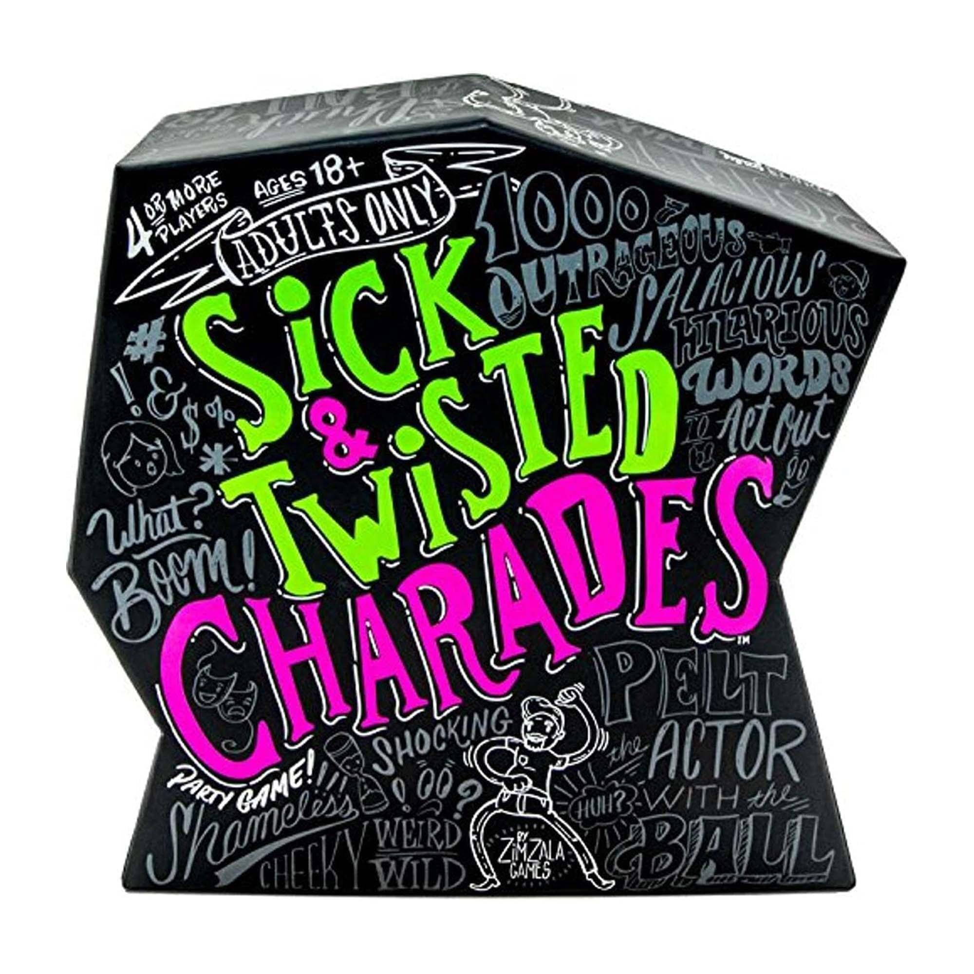Sick & Twisted Charades

4 or more players, ages 18+, adults only

1000 outrageous, salacious, hilarious words

What? Boom!

Twisted Charades

Shock the actor with the ball

Weird, wild, cheeky, party game!