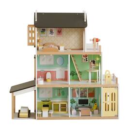 Topteng - 3-Story Wooden Dollhouse with Lights & Balcony, 20+ Furniture Accessories, Toy for Kids Ages 3+