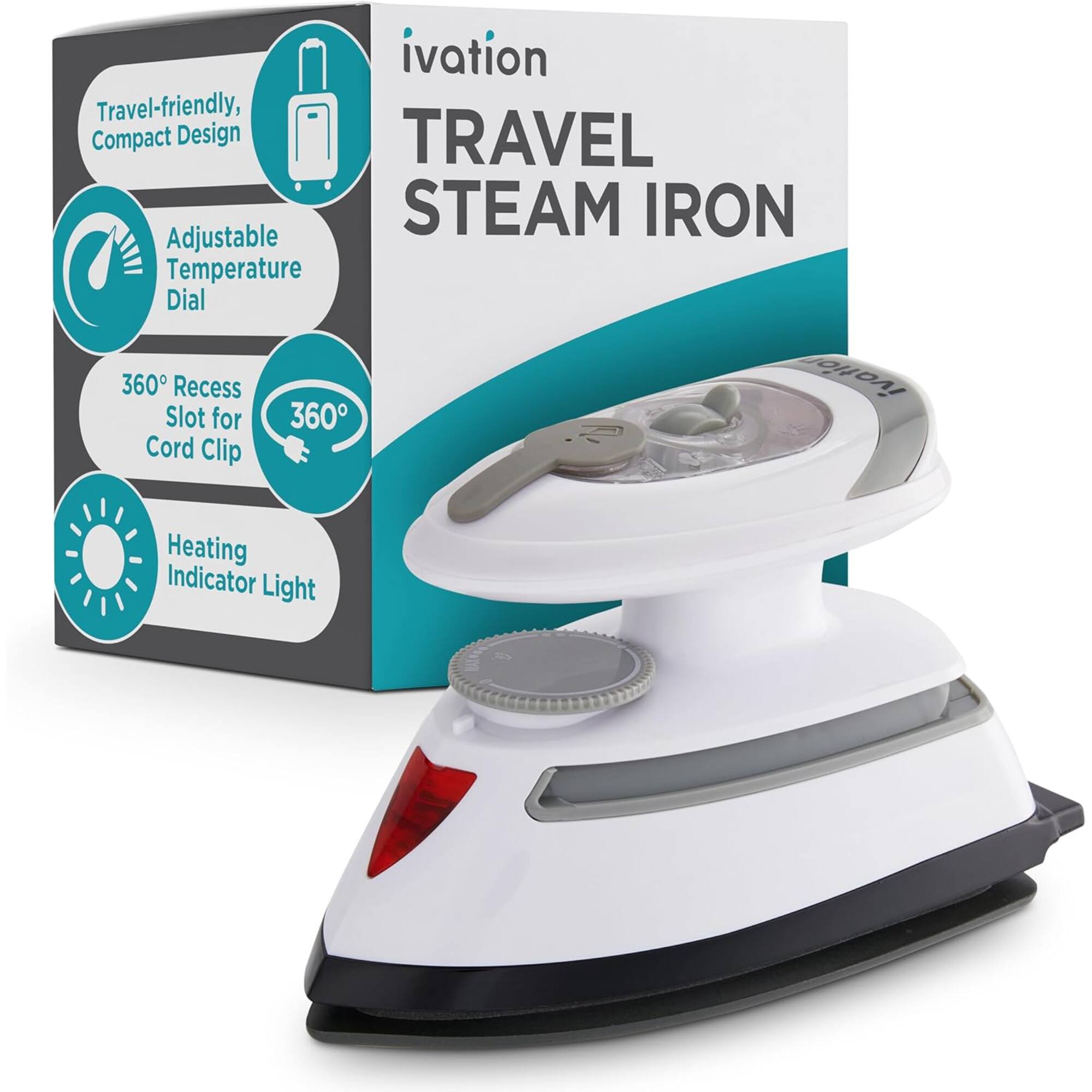 Ivation - Travel Steam Iron, Dual Voltage Travel Iron & Clothes Steamer with Nonstick Soleplate & More - White