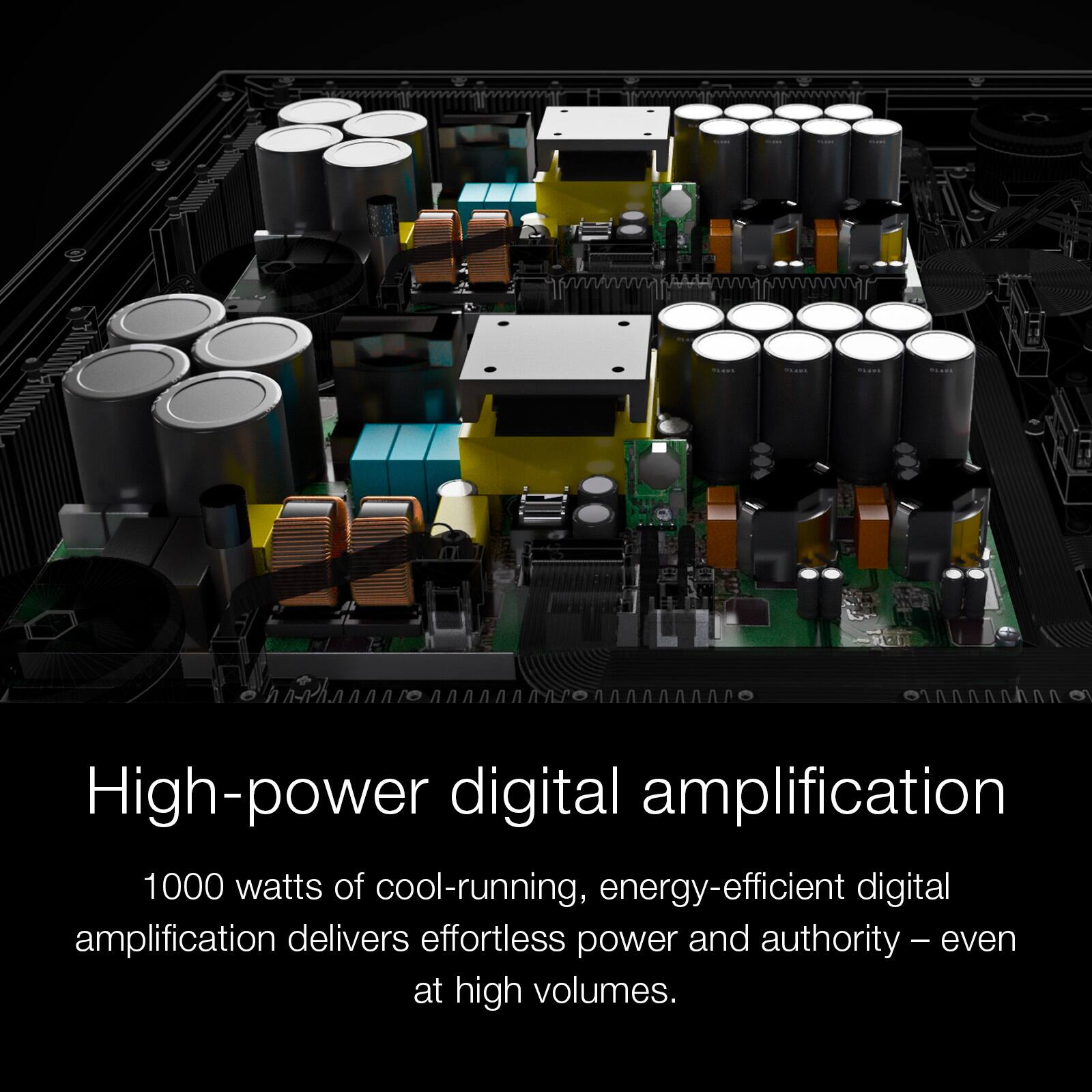 High-power digital amplification

1000 watts of cool-running, energy-efficient digital amplification delivers effortless power and authority – even at high volumes.
