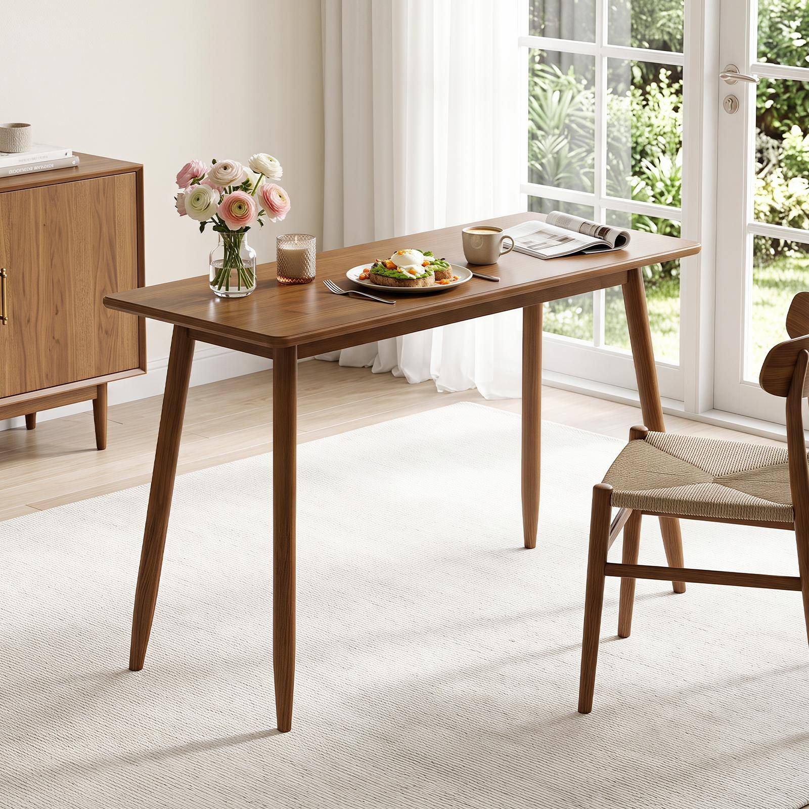 Alt View 3. Costway - Costway Computer Desk with Rubber Wood Legs, Spacious Tabletop for Home Office & Study - Walnut.