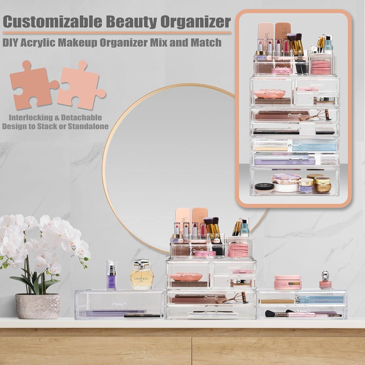 Customizable Beauty Organizer  
DIY Acrylic Makeup Organizer Mix and Match  

Interlocking & Detachable Design to Stack or Standalone