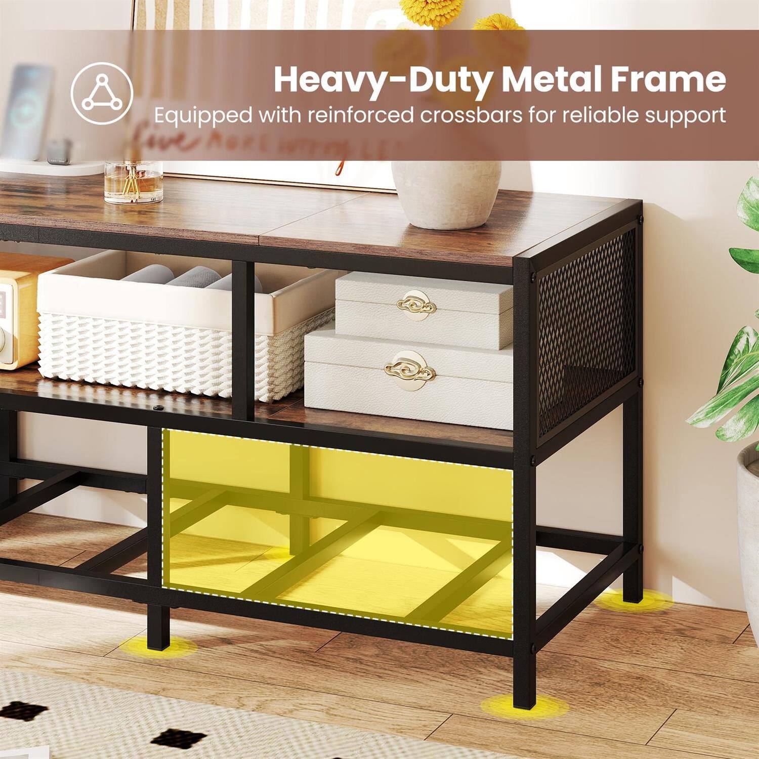Heavy-Duty Metal Frame  
Equipped with reinforced crossbars for reliable support