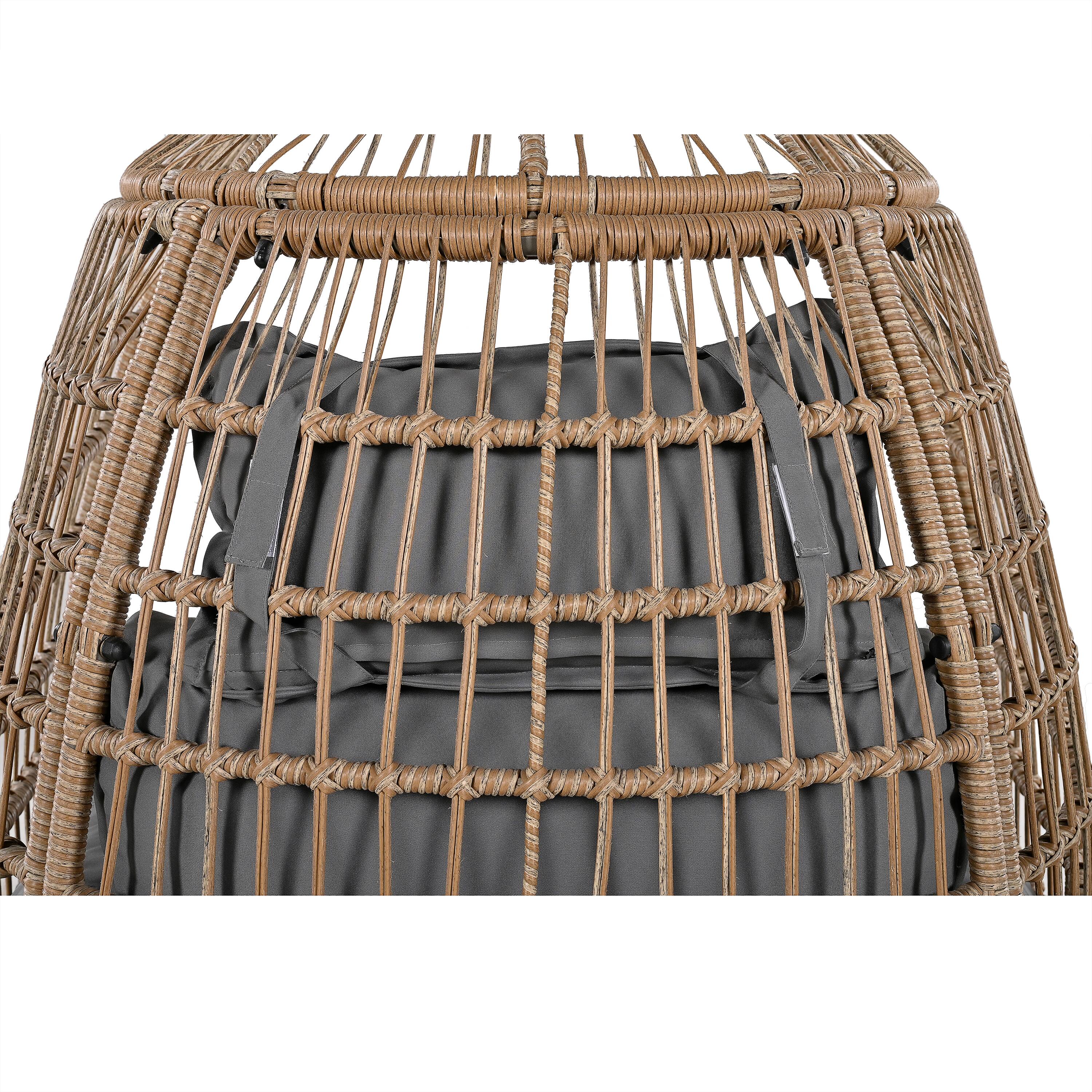 Alt View 8. Tiramisubest - Outdoor Swivel Chair with Cushion,Egg Patio Rocking Chair for Balcony,Poolside,Garden (Natural Wicker + Grey Cushion) - Natural+Grey.