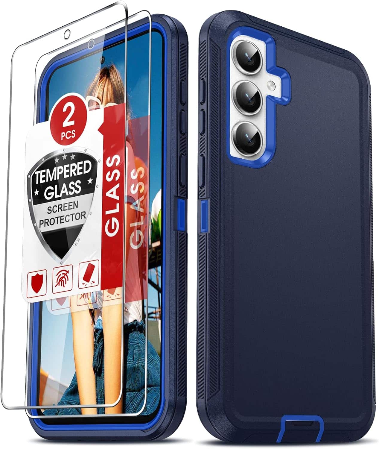 Entronix - Galaxy A03s Bundle - Durable Case with 2 Clear Screen Protectors - Blue