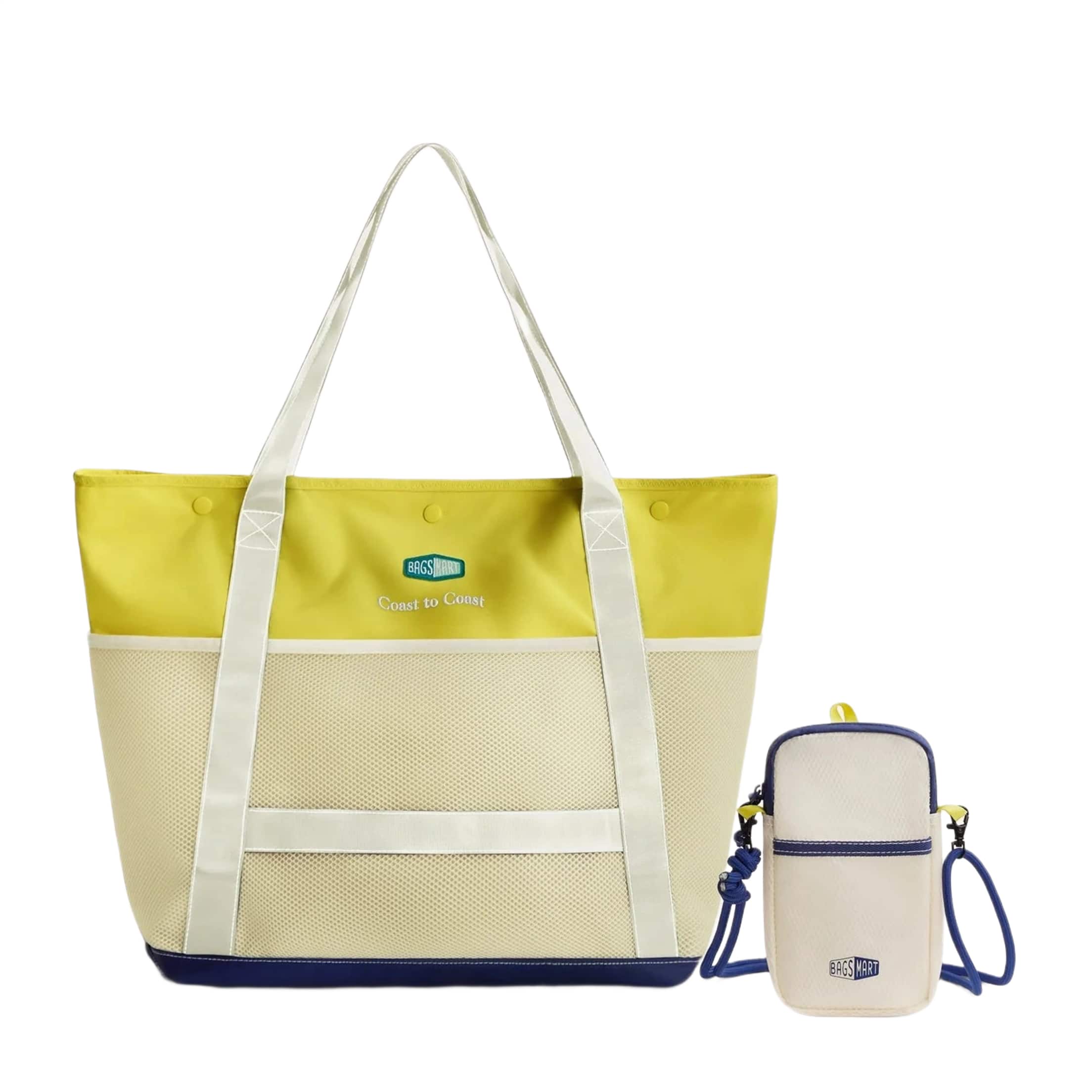 Bagsmart - Coast 40L Beach Tote, Lightweight Water-Repellent Tote for Beach, Travel & Everyday Use - Lemon