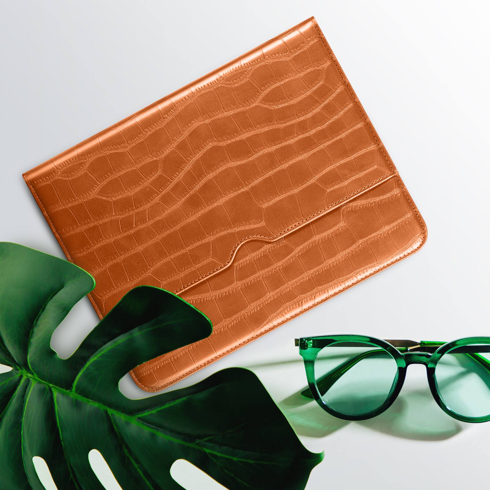 Angle. VIKESI - Case for iPad A16 and iPad 10th 10.9-Inch Leather Smart Folio Cover with Pencil Holder and Hand Strap,Auto Sleep/Wake - Brown.