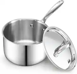 Cooks Standard - 3 Quart Multi Ply Clad Saucepan with Lid, Induction Ready Small Sauce Pot - STAINLESS STEEL