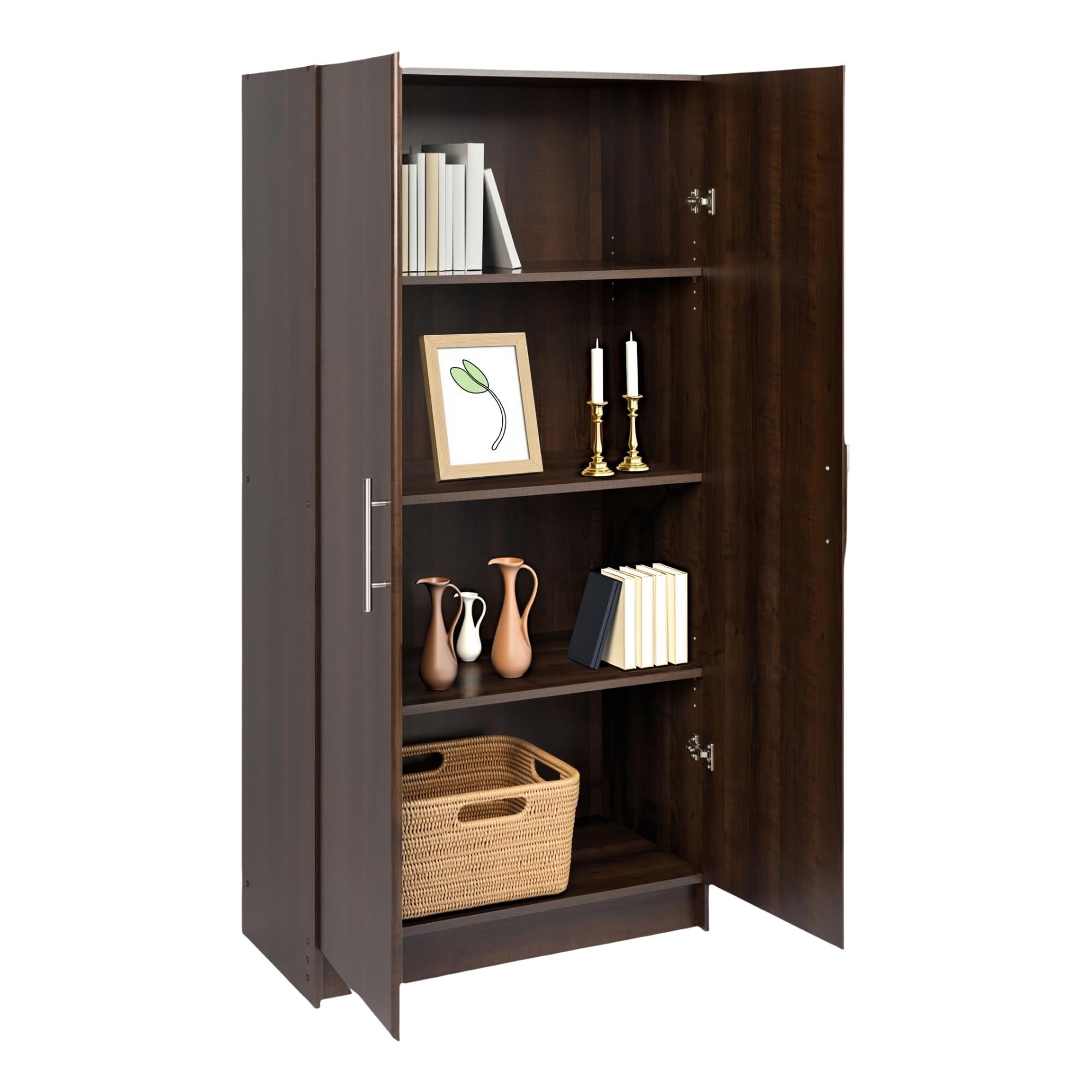Front. Cedar Assembly - Oak Elite 65 Tall Accent Kitchen Pantry Cabinet Craft Or Bathroom Storage Buffet With Panel Doors 32 W X 16... - Brown 32" Wide Flat Doors.